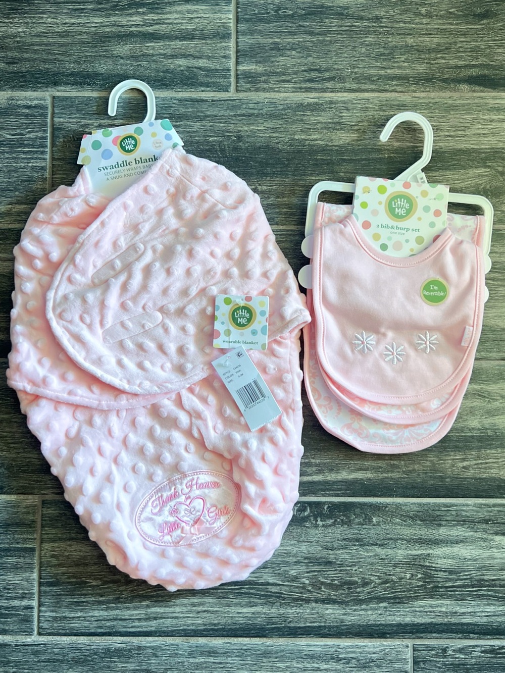 Little Me Pink Minky Swaddle Blanket with Matching Bib Set